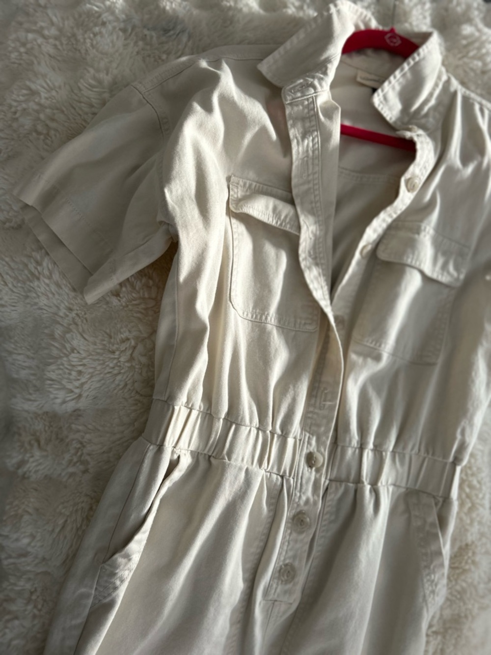 Universal Thread Beige Utility Jumpsuit Short Sleeve Button Front Minimal Chic